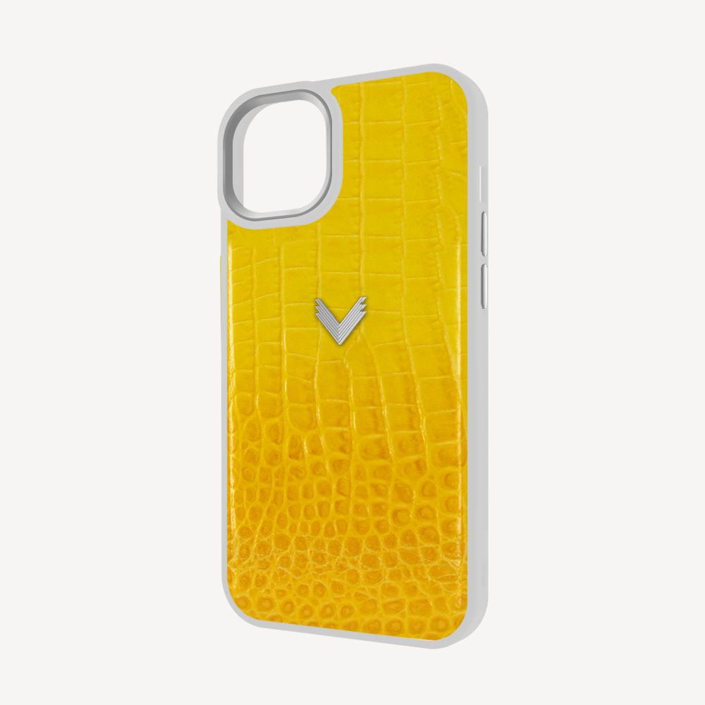 iPhone 15 Phone Case, Calf Leather, Crocodile Texture