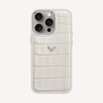 iPhone 15 Pro Phone Case, Calf Leather, Crocodile Texture