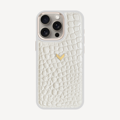iPhone 15 Pro Max Phone Case, Calf Leather, Crocodile Texture