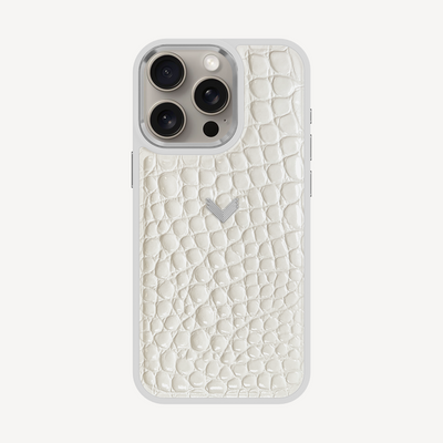 iPhone 15 Pro Phone Case, Calf Leather, Crocodile Texture