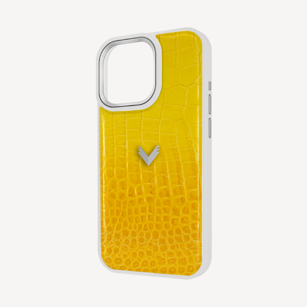 iPhone 15 Pro Phone Case, Calf Leather, Crocodile Texture