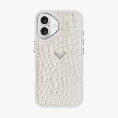 iPhone 16 Phone Case, Calf Leather, Crocodile Texture