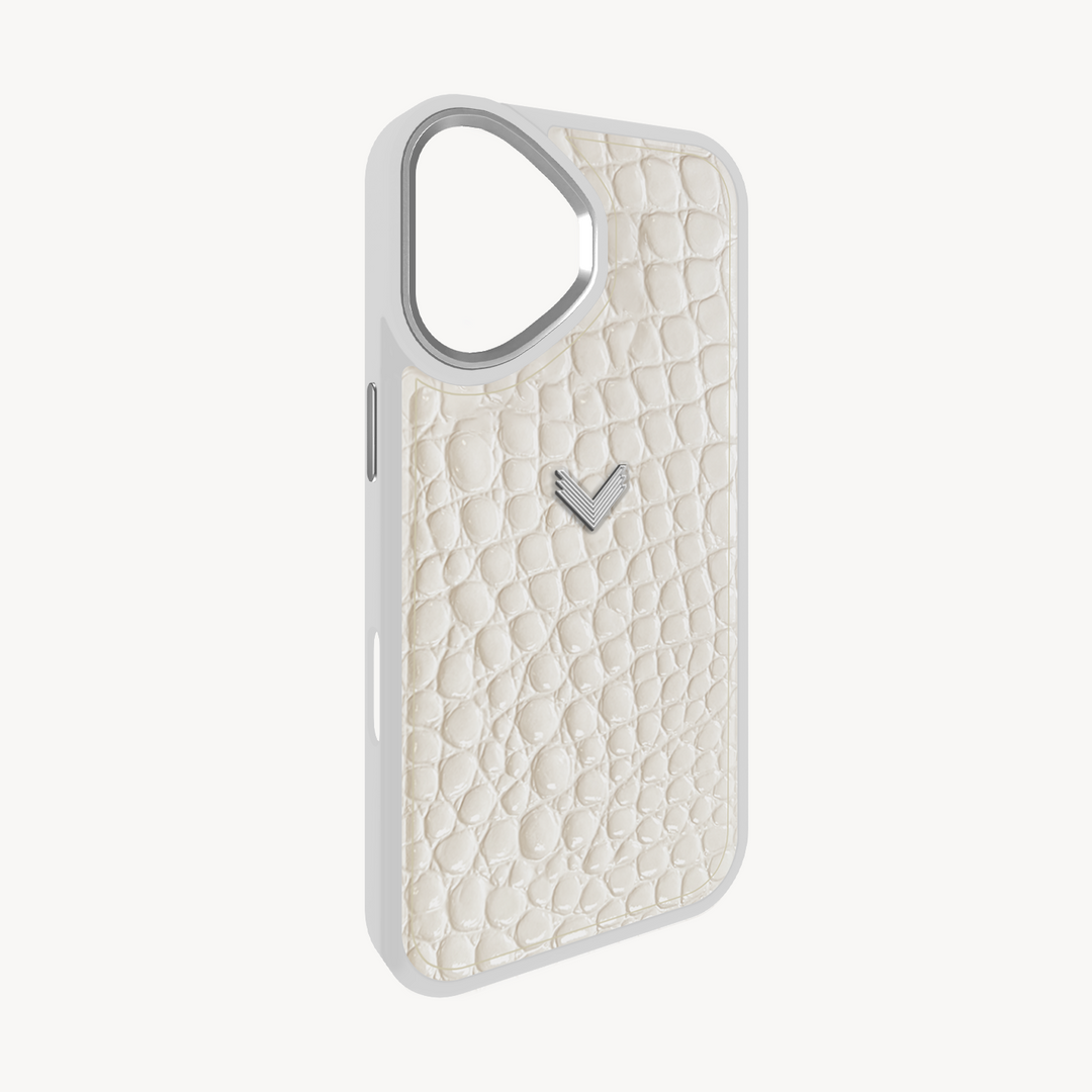 iPhone 16 Plus Phone Case, Calf Leather, Crocodile Texture