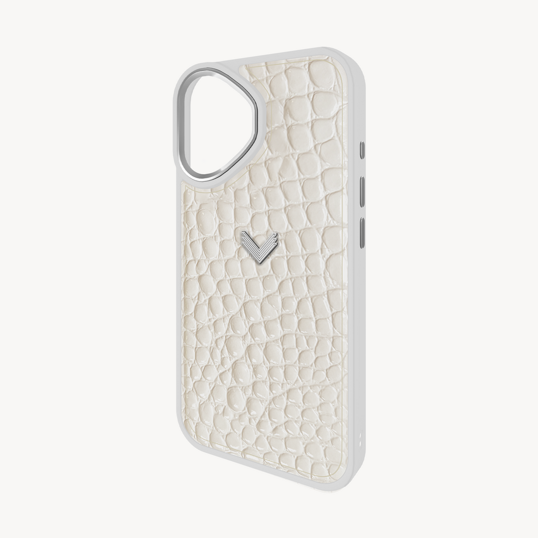 iPhone 16 Plus Phone Case, Calf Leather, Crocodile Texture
