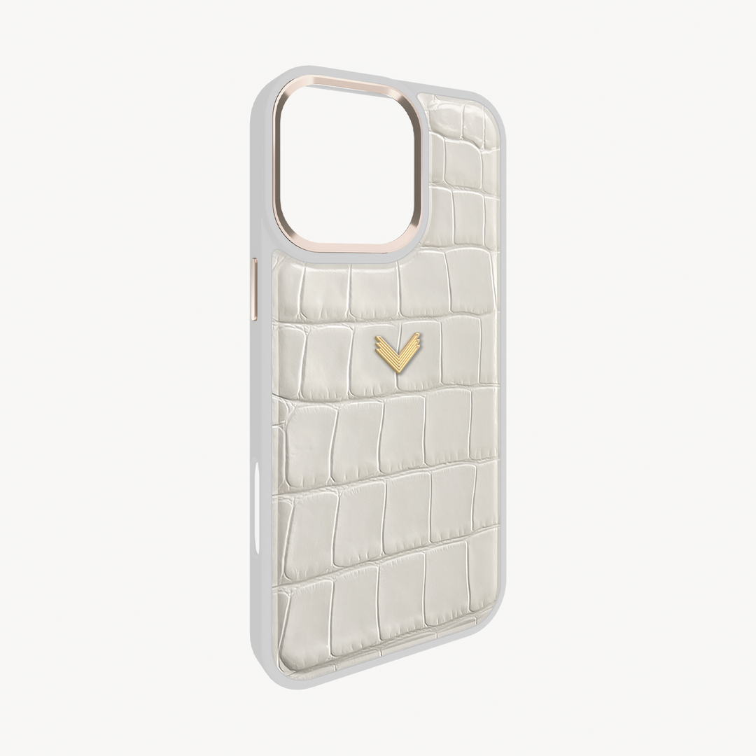 iPhone 16 Pro Phone Case, Calf Leather, Crocodile Texture