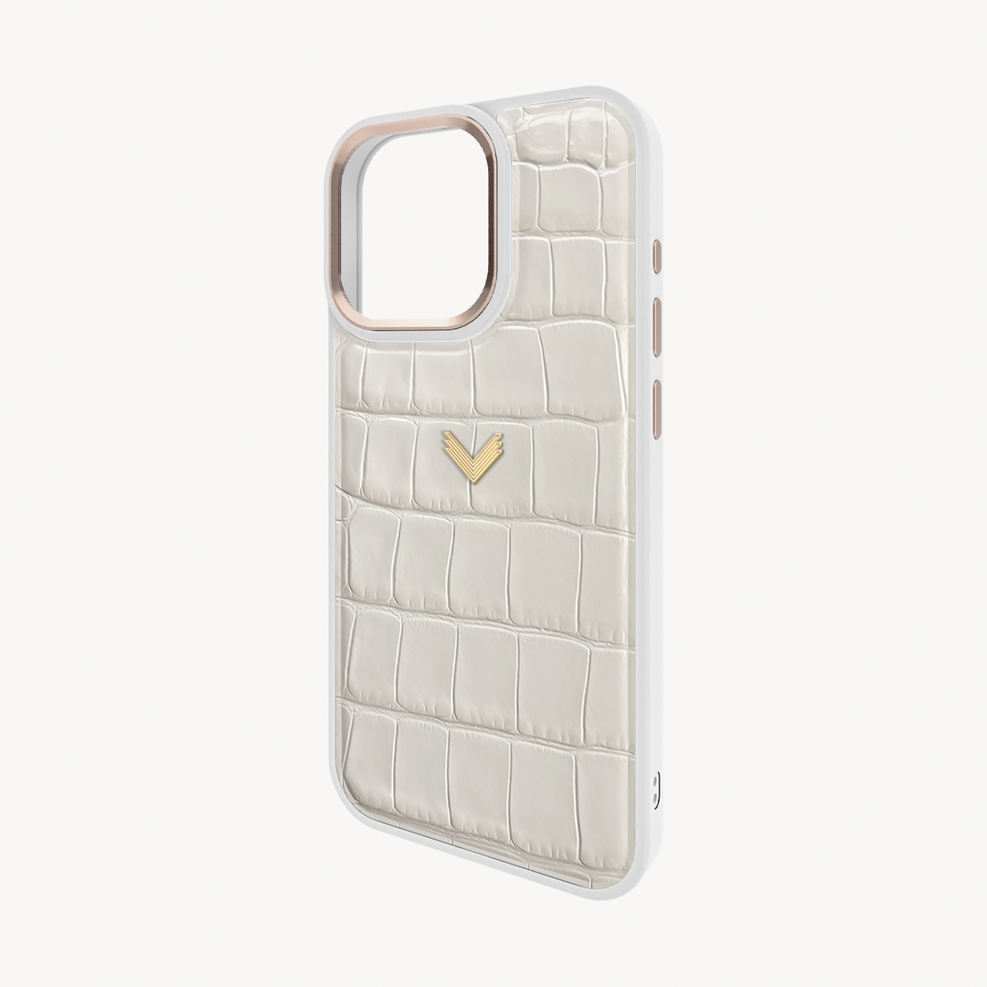 iPhone 16 Pro Phone Case, Calf Leather, Crocodile Texture