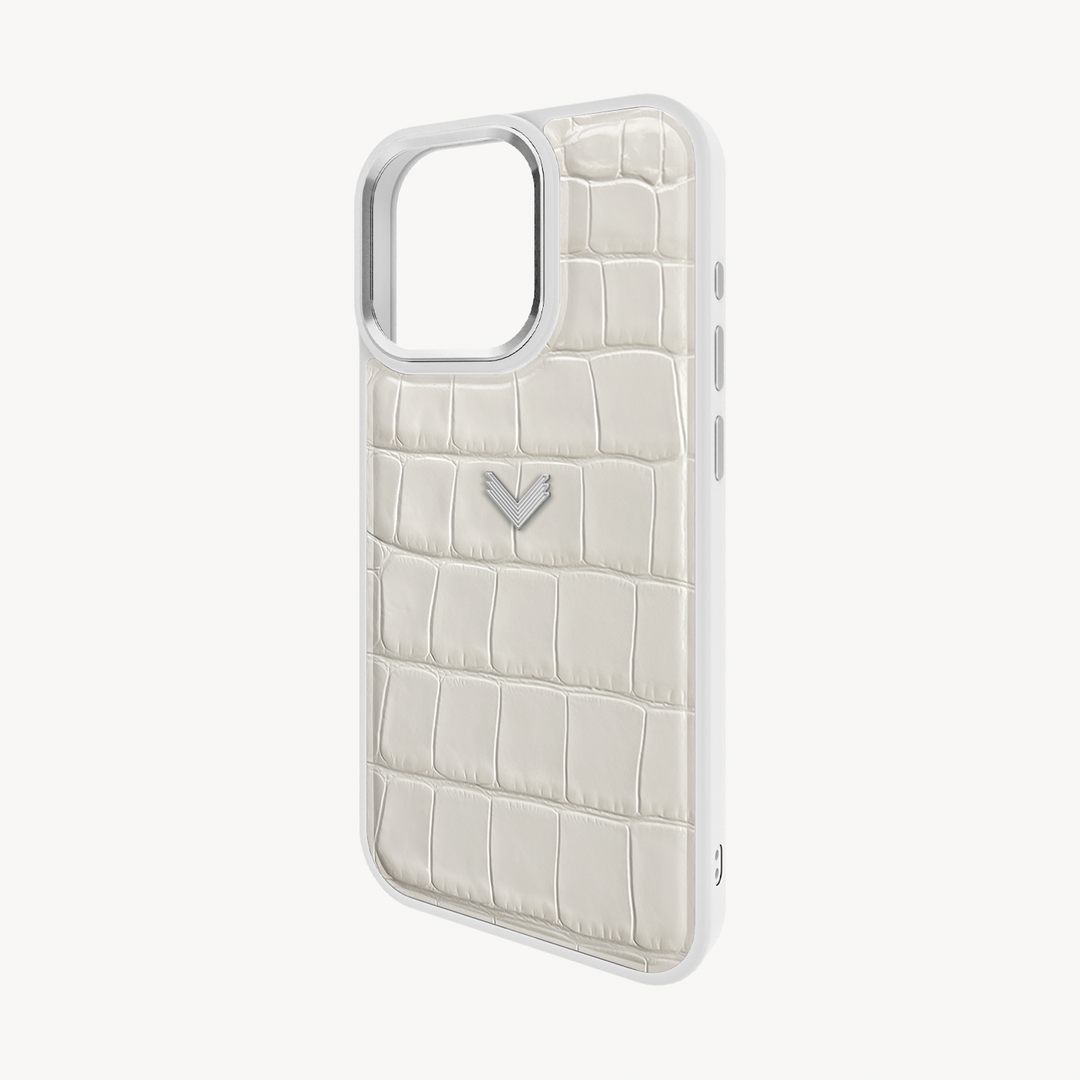iPhone 16 Pro Phone Case, Calf Leather, Crocodile Texture