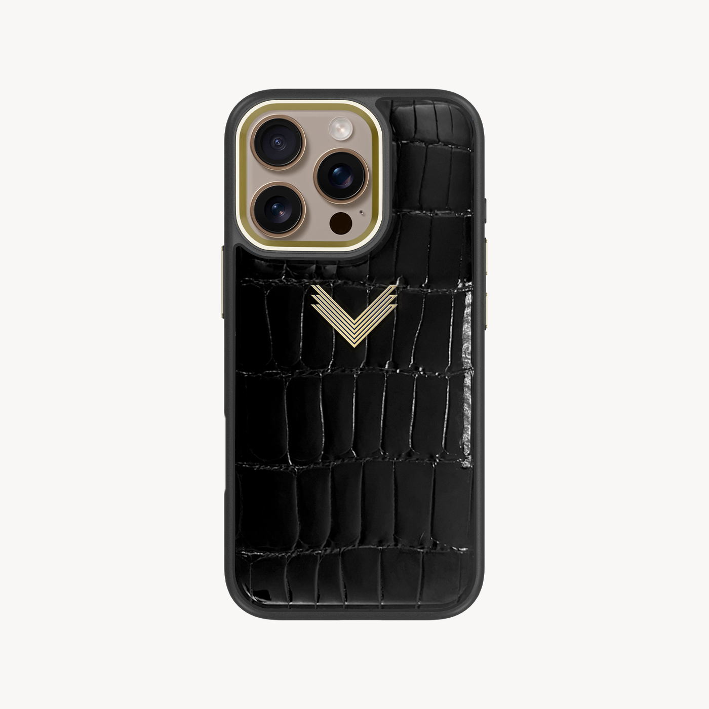 iPhone 16 Pro Phone Case, Crocodile Leather, Antique VLogo