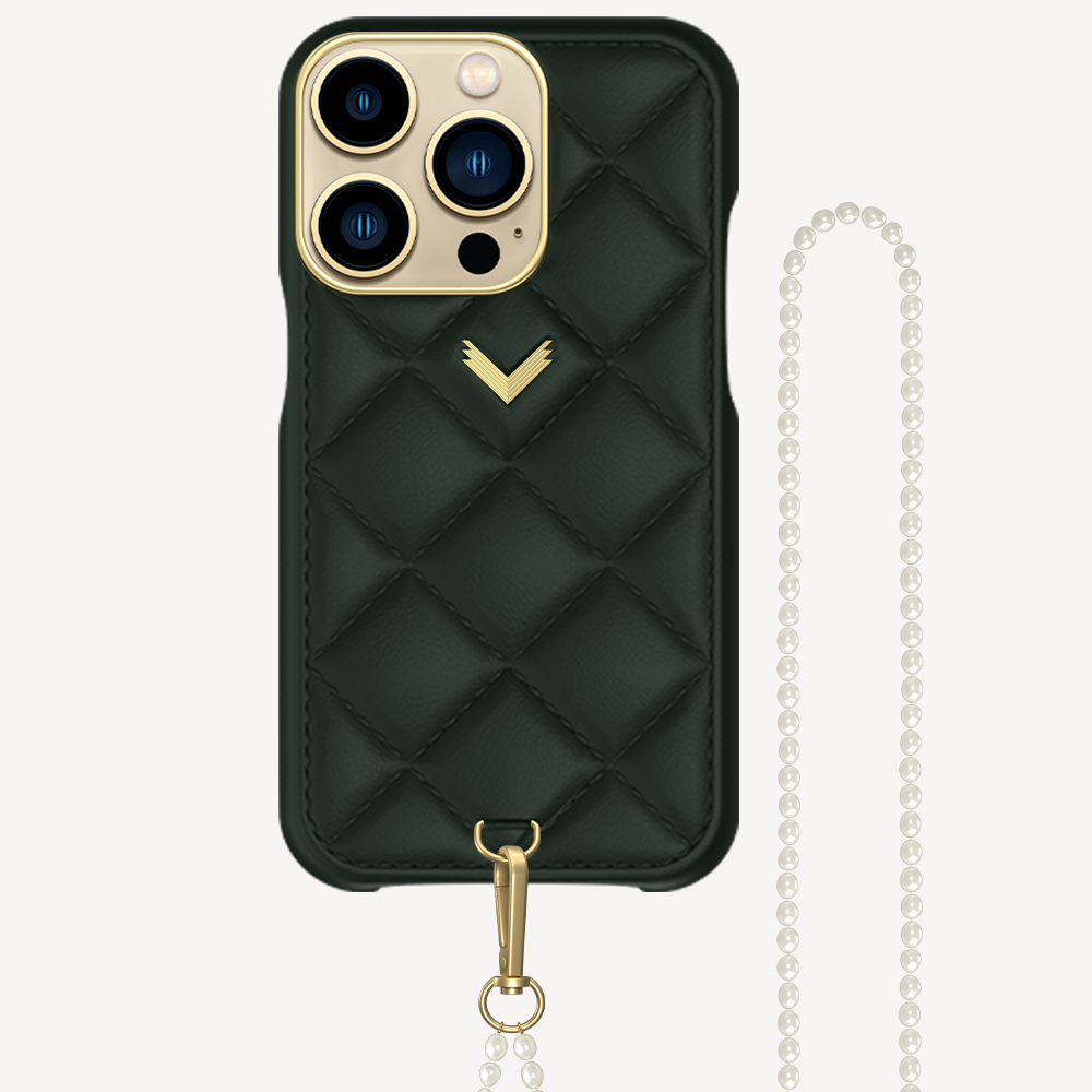 iPhone 13 Pro Phone Case, Calf Leather, Cultured Pearls, Purity Edition