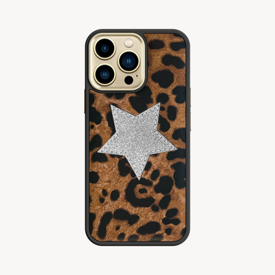 iPhone 14 Pro Phone Case, Goat Leather, Glitter V-Star