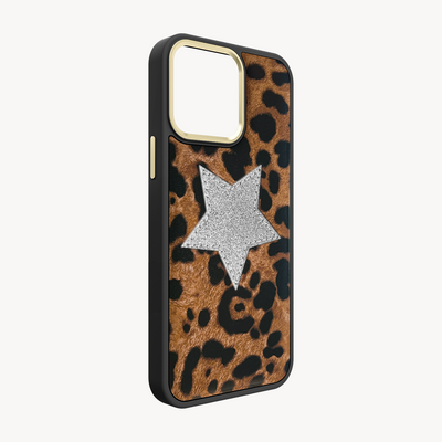 iPhone 14 Pro Phone Case, Goat Leather, Glitter V-Star