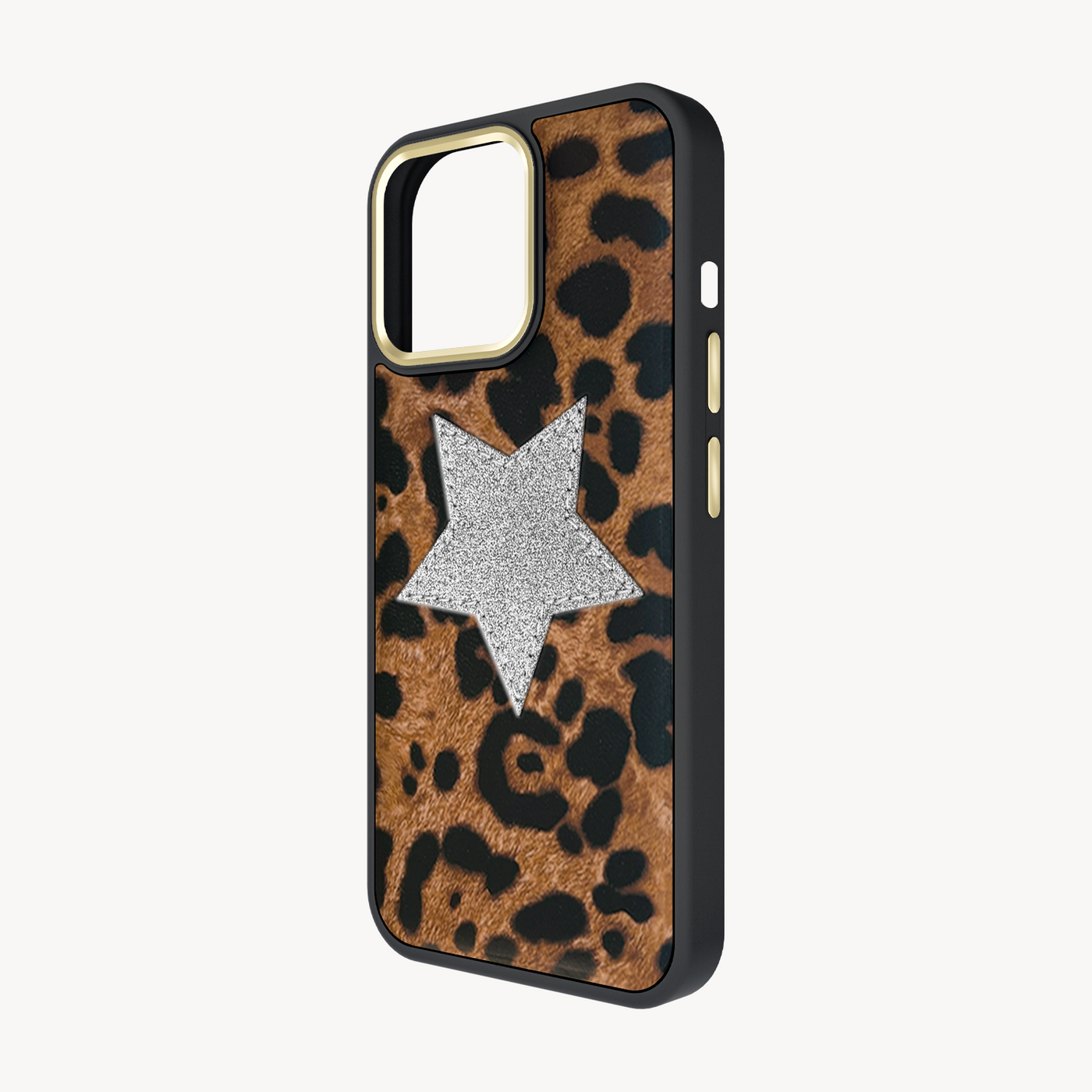 iPhone 14 Pro Phone Case, Goat Leather, Glitter V-Star