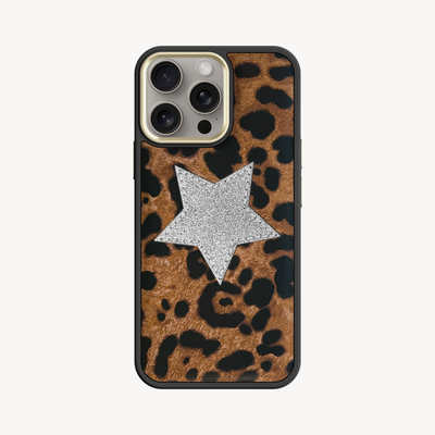 iPhone 15 Pro Phone Case, Goat Leather, Glitter V-Star