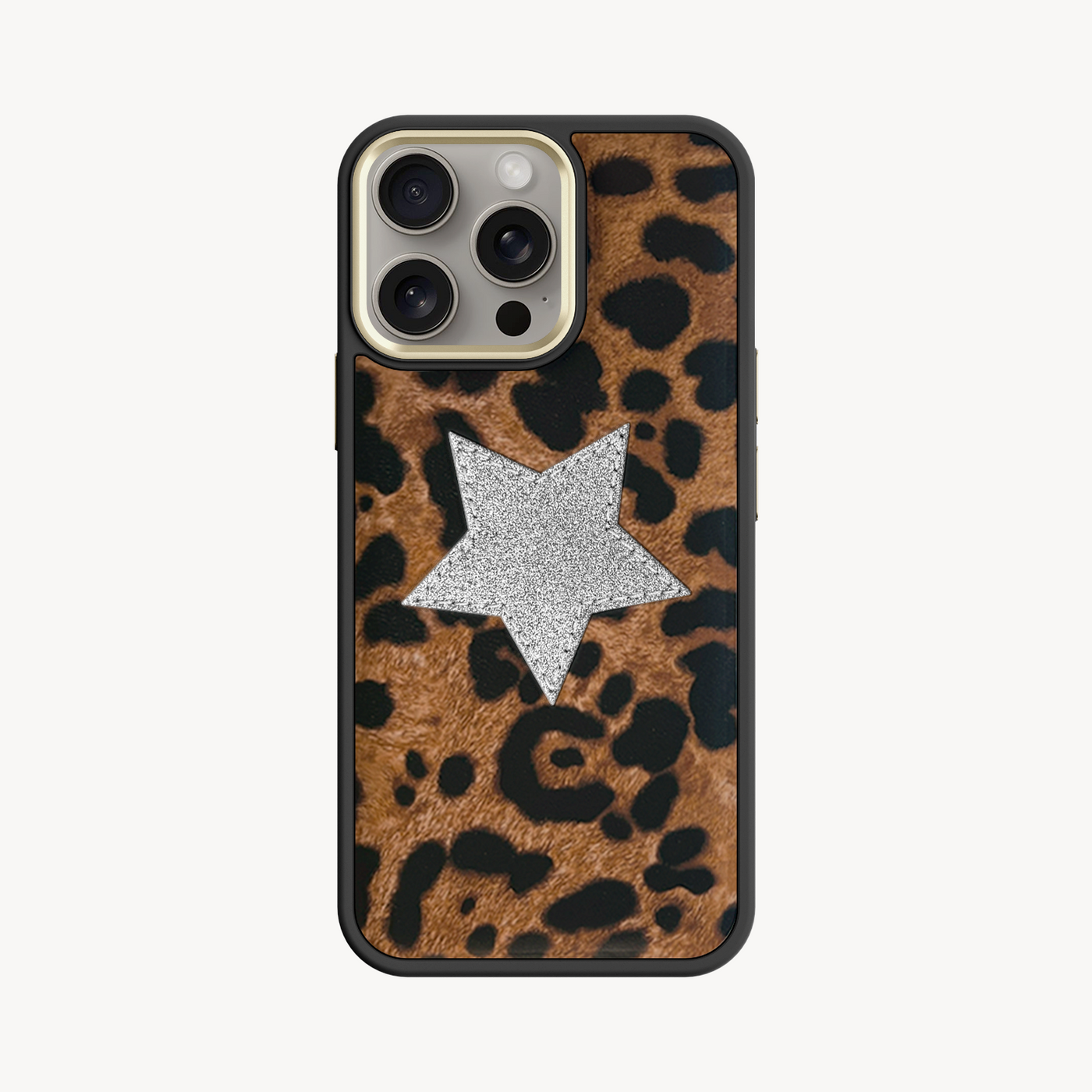 iPhone 15 Pro Max Phone Case, Goat Leather, Glitter V-Star