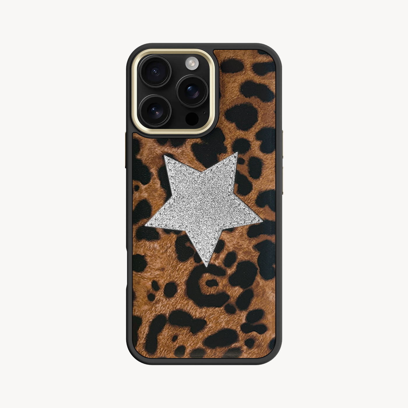 iPhone 16 Pro Phone Case, Goat Leather, Glitter V-Star