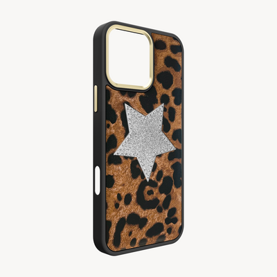 iPhone 16 Pro Phone Case, Goat Leather, Glitter V-Star