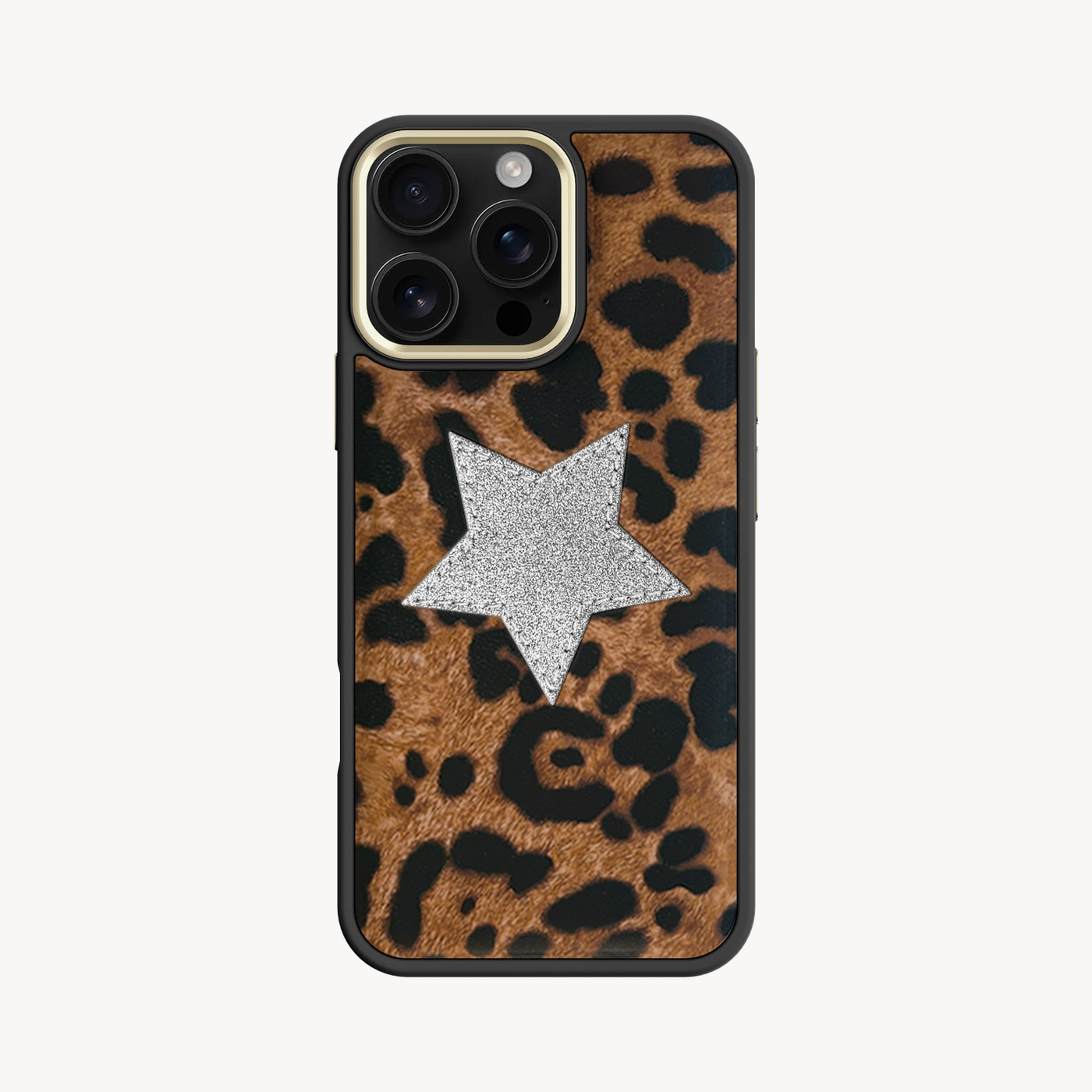 iPhone 16 Pro Max Phone Case, Goat Leather, Glitter V-Star