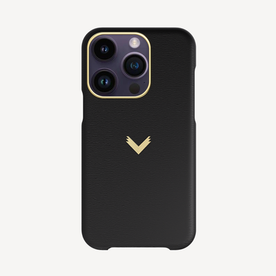 iPhone 14 Pro Phone Case, Calf Leather, 14K Yellow Gold VLogo