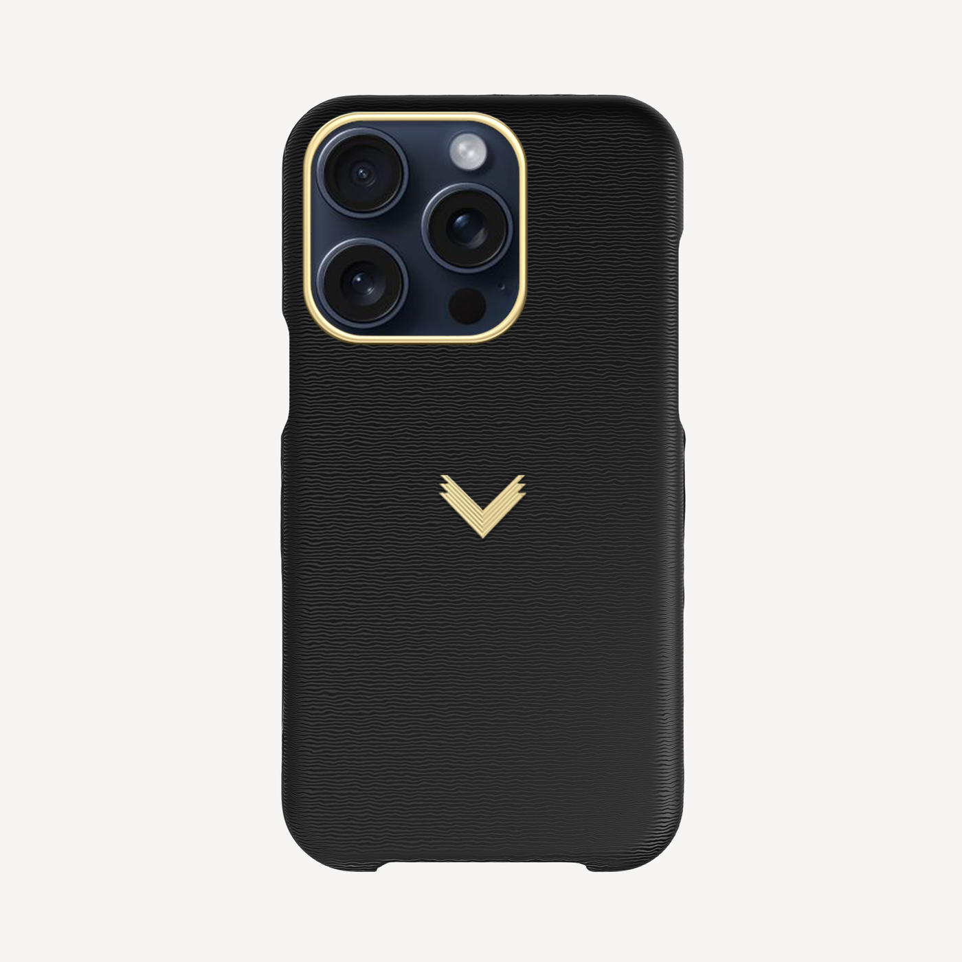 iPhone 15 Pro Phone Case, Calf Leather, 14K Yellow Gold VLogo