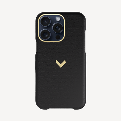 iPhone 15 Pro Max Phone Case, Calf Leather, 14K Yellow Gold VLogo