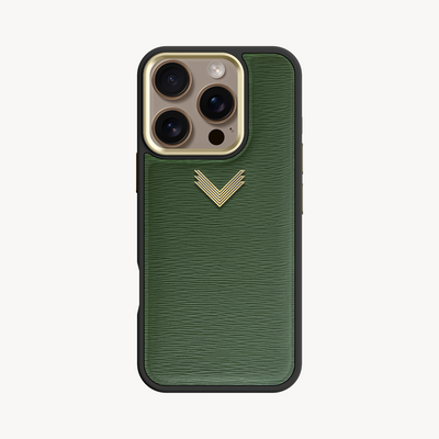 iPhone 16 Pro Phone Case, Calf Leather, Antique VLogo