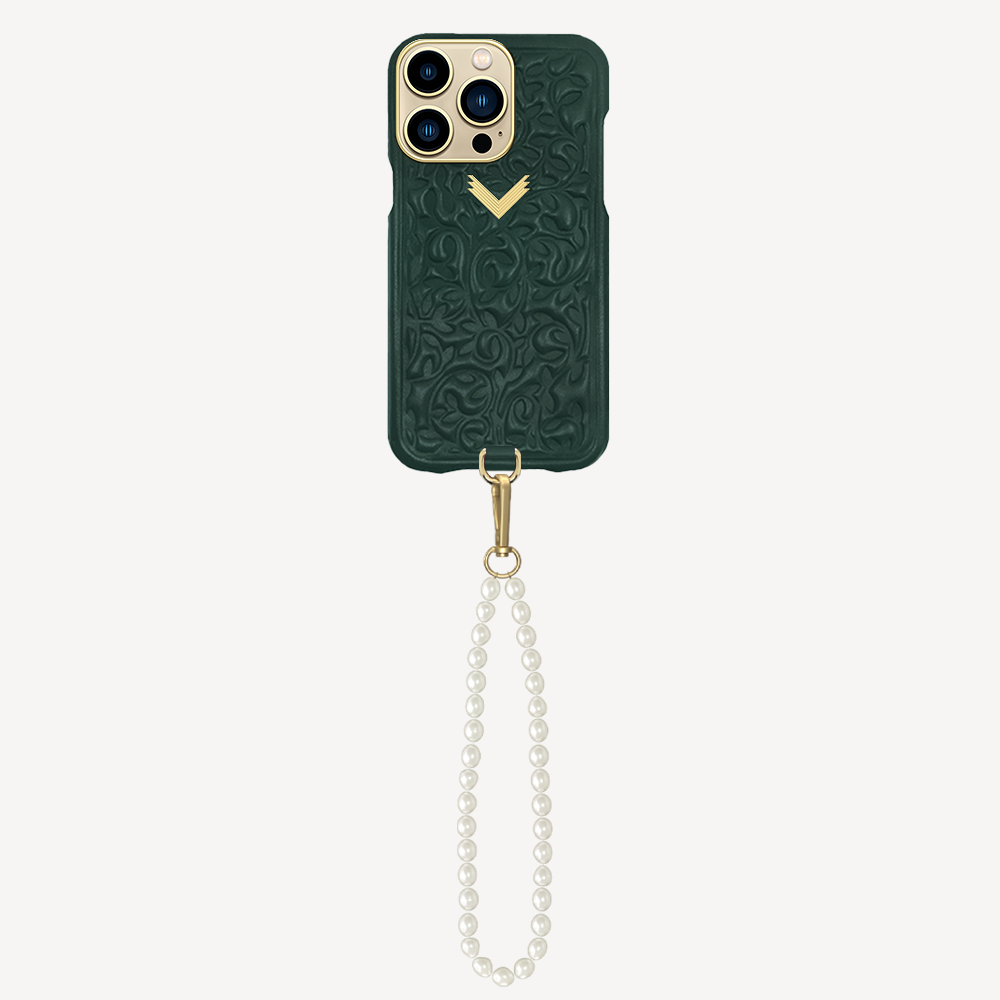 iPhone 14 Pro Max Phone Case, Calf Leather, Cultured Pearls, Oyster Edition