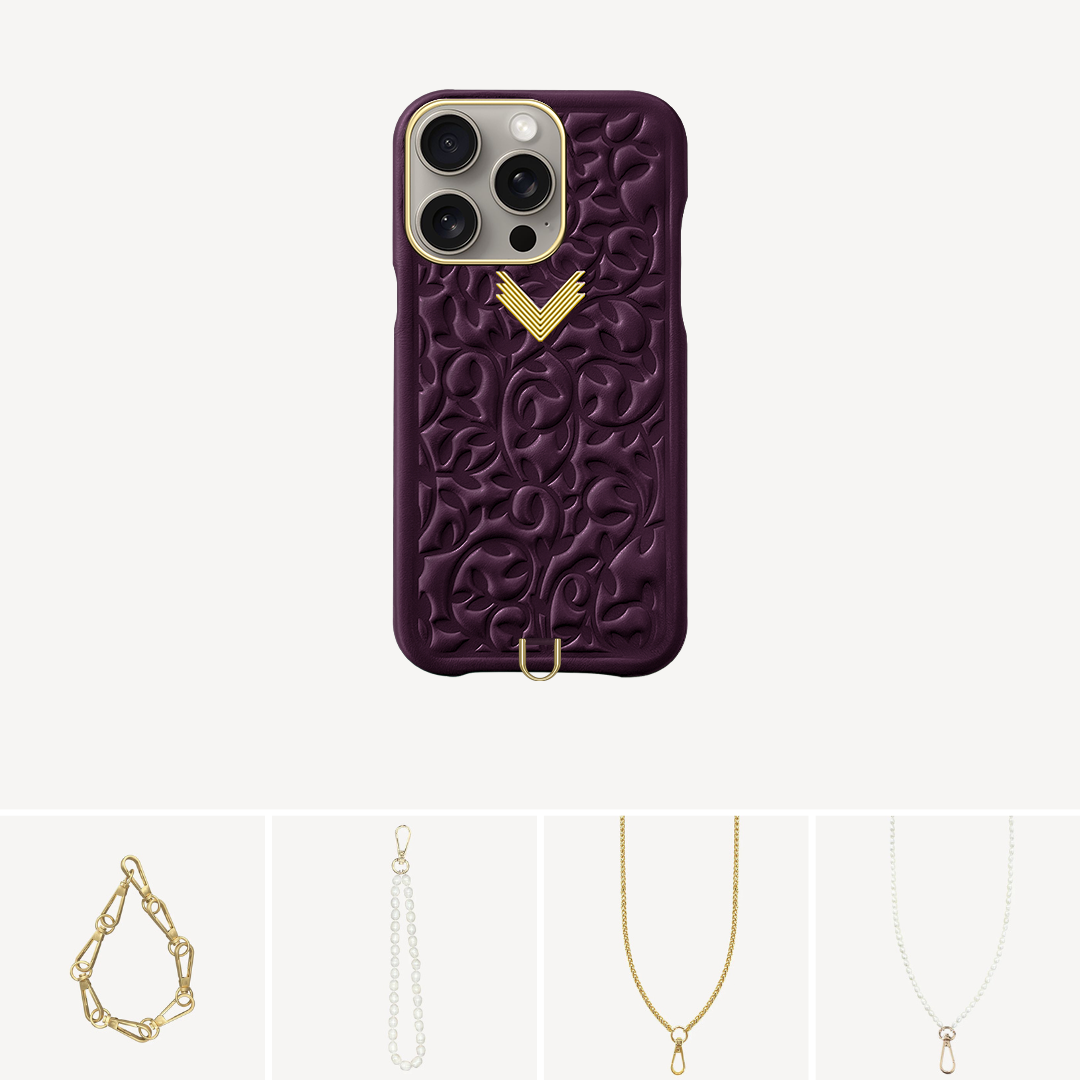 iPhone 15 Pro Phone Case, Calf Leather, Cultured Pearls, Purity Edition