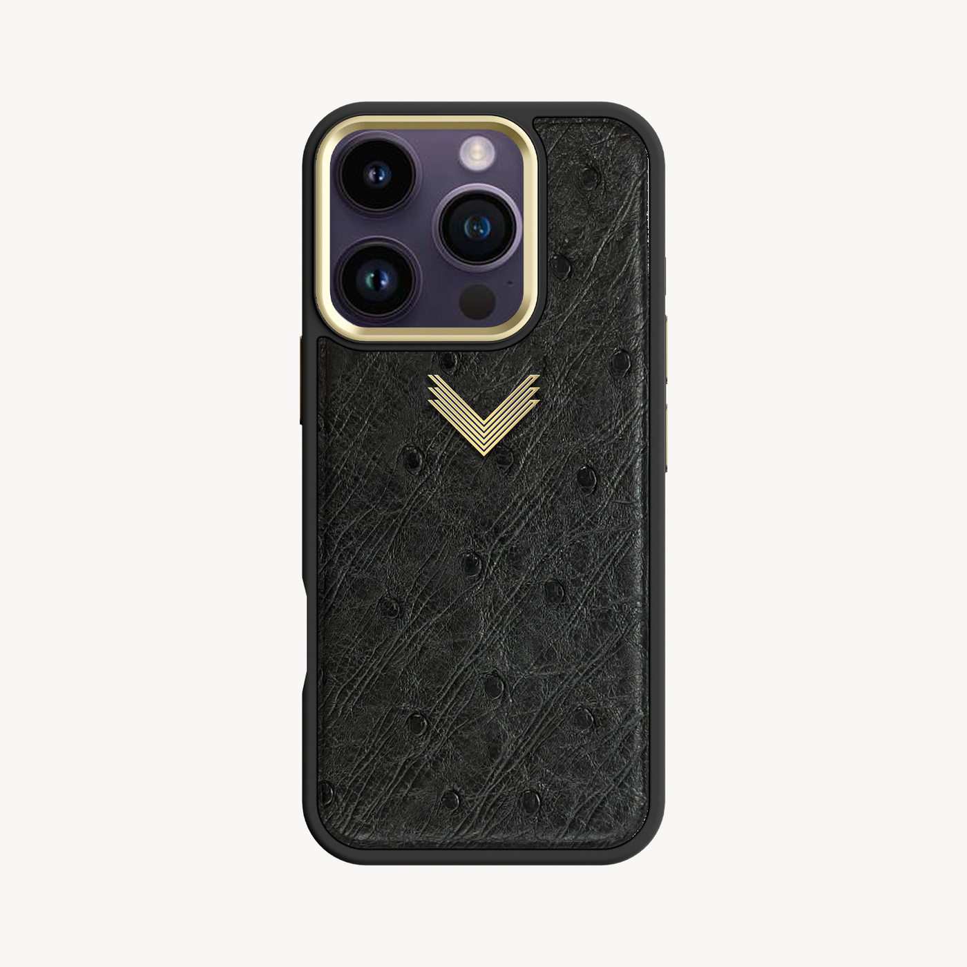 iPhone 14 Pro Phone Case, Ostrich Leather, Antique VLogo