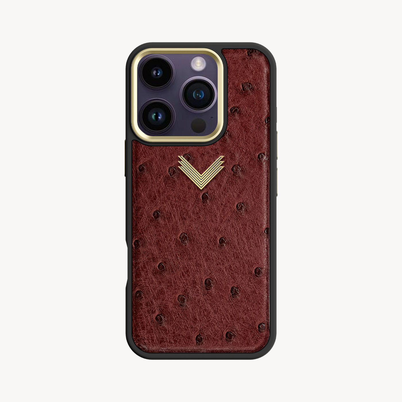 iPhone 14 Pro Phone Case, Ostrich Leather, Antique VLogo