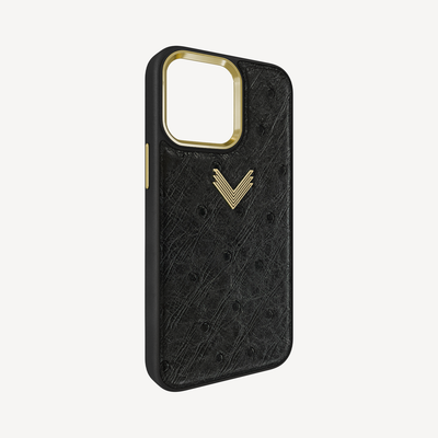 iPhone 14 Pro Max Phone Case, Ostrich Leather, Antique VLogo