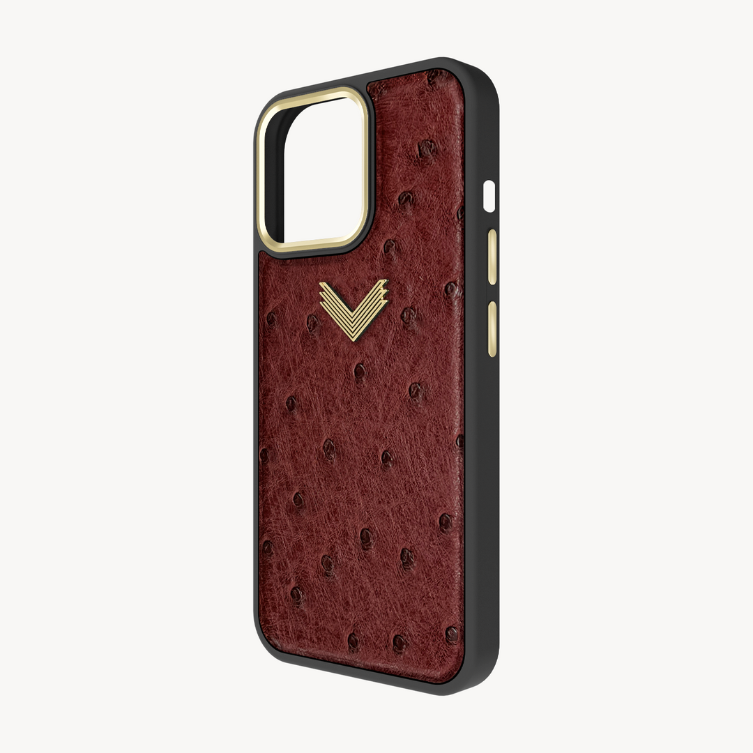 iPhone 14 Pro Phone Case, Ostrich Leather, Antique VLogo
