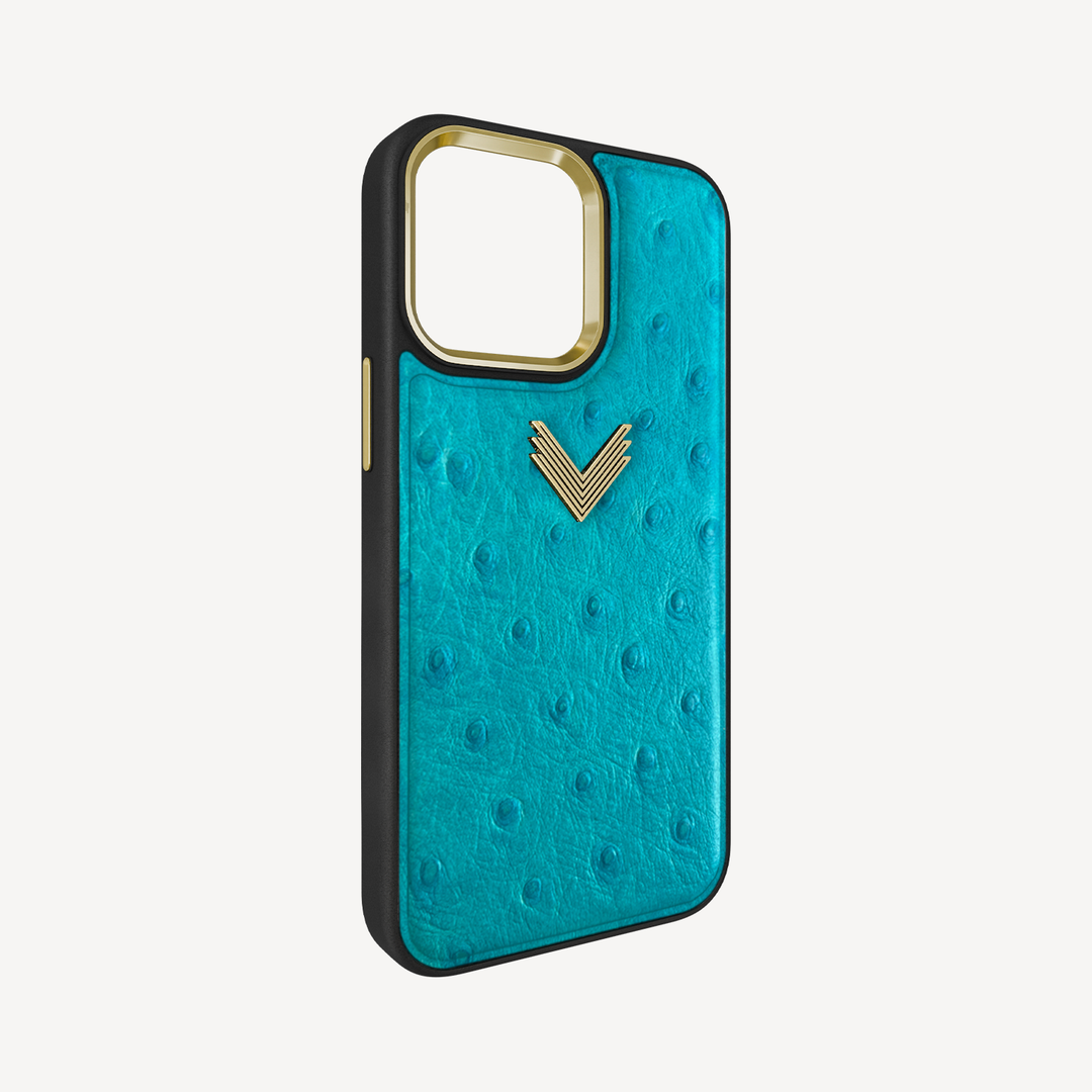 iPhone 14 Pro Phone Case, Ostrich Leather, Antique VLogo
