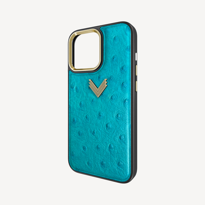 iPhone 14 Pro Phone Case, Ostrich Leather, Antique VLogo