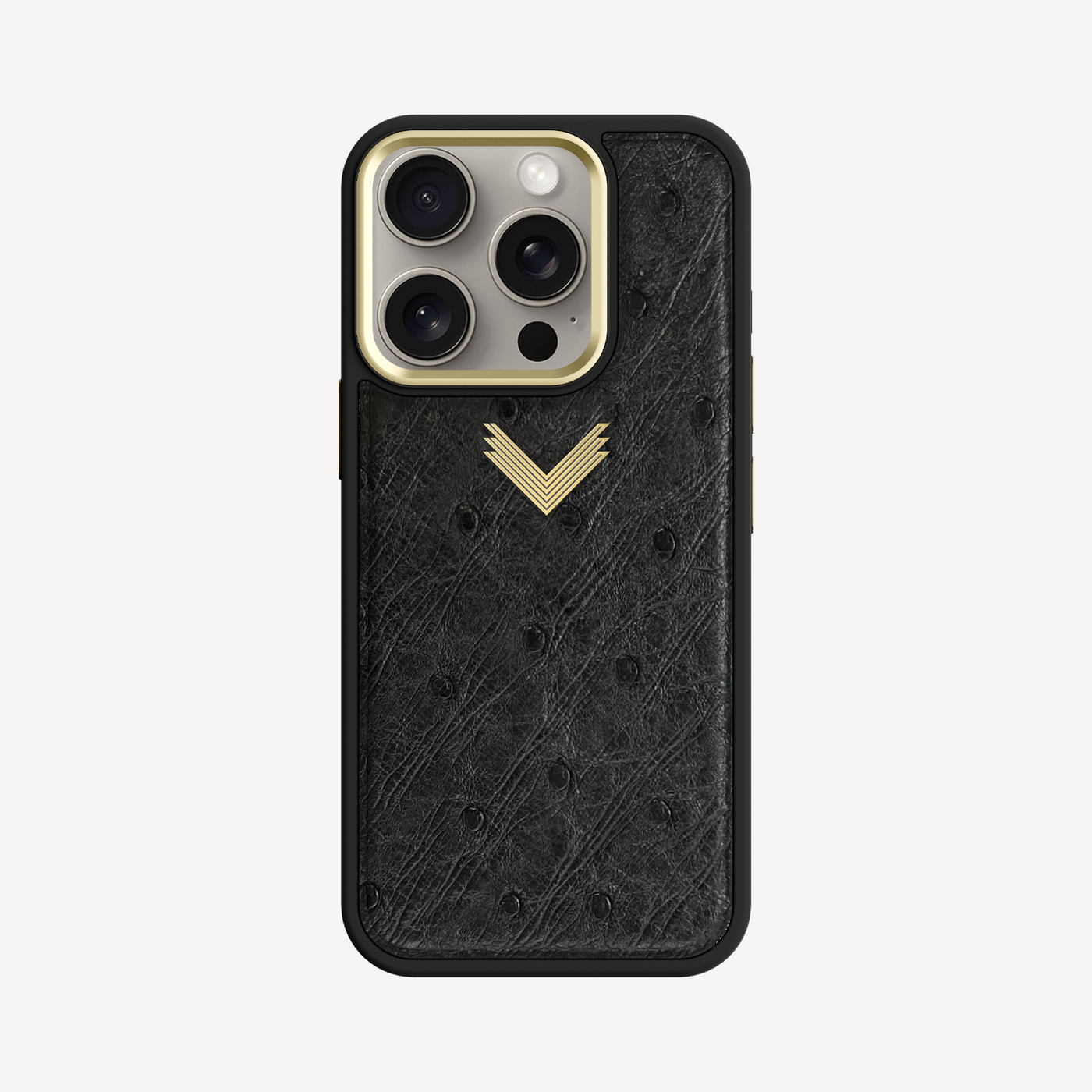 iPhone 15 Pro Phone Case, Ostrich Leather, Antique VLogo