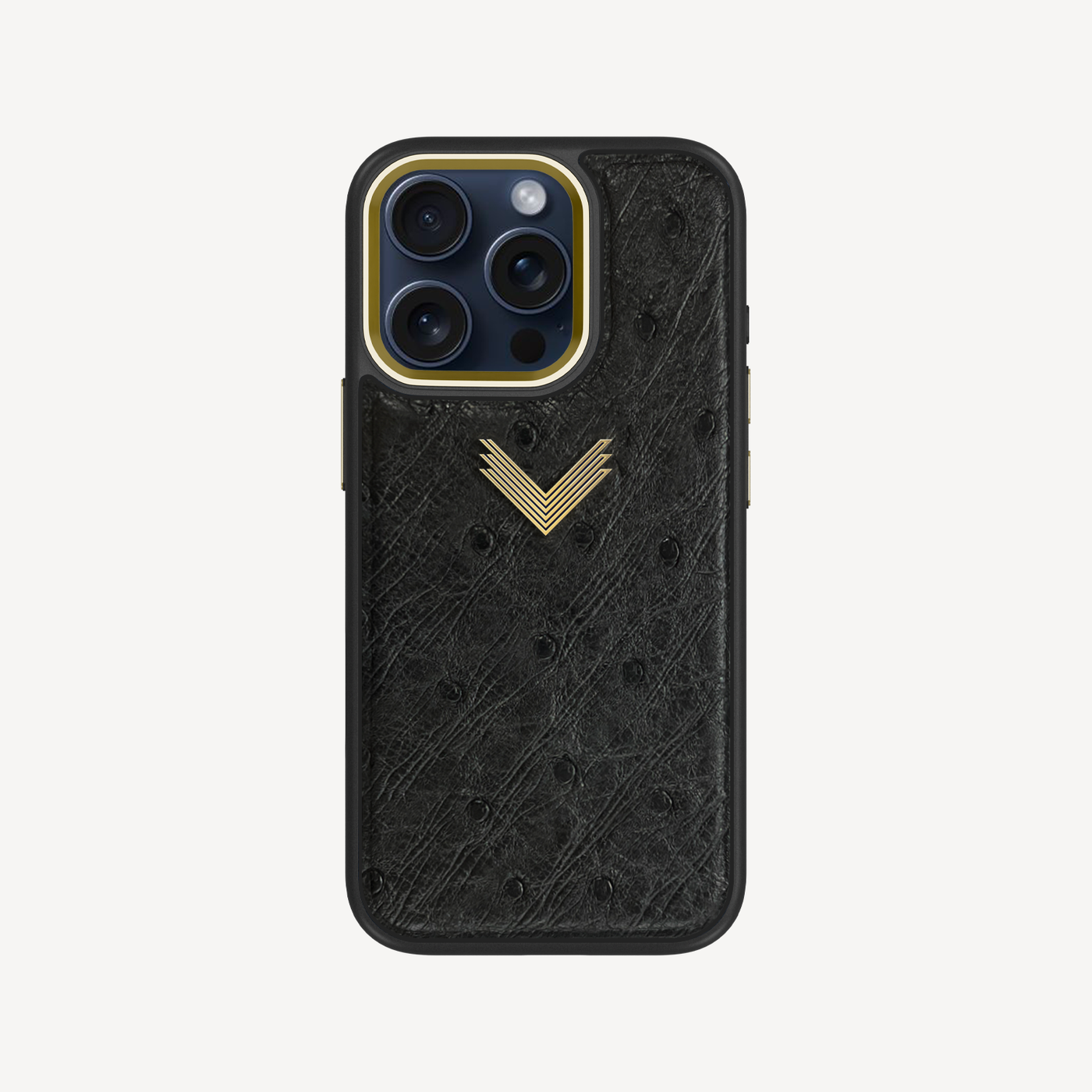 iPhone 15 Pro Phone Case, Ostrich Leather, Antique VLogo