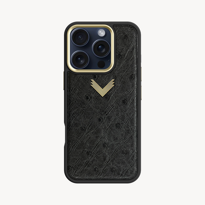 iPhone 15 Pro Phone Case, Ostrich Leather, Antique VLogo