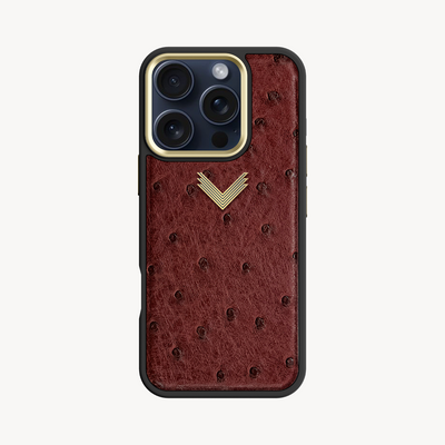 iPhone 15 Pro Phone Case, Ostrich Leather, Antique VLogo