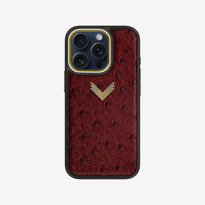 iPhone 15 Pro Phone Case, Ostrich Leather, Antique VLogo