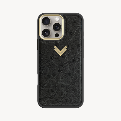 iPhone 15 Pro Max Phone Case, Ostrich Leather, Antique VLogo