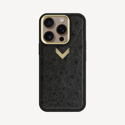 iPhone 16 Pro Phone Case, Ostrich Leather, Antique VLogo