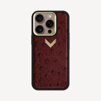 iPhone 16 Pro Phone Case, Ostrich Leather, Antique VLogo