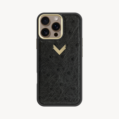 iPhone 16 Pro Max Phone Case, Ostrich Leather, Antique VLogo