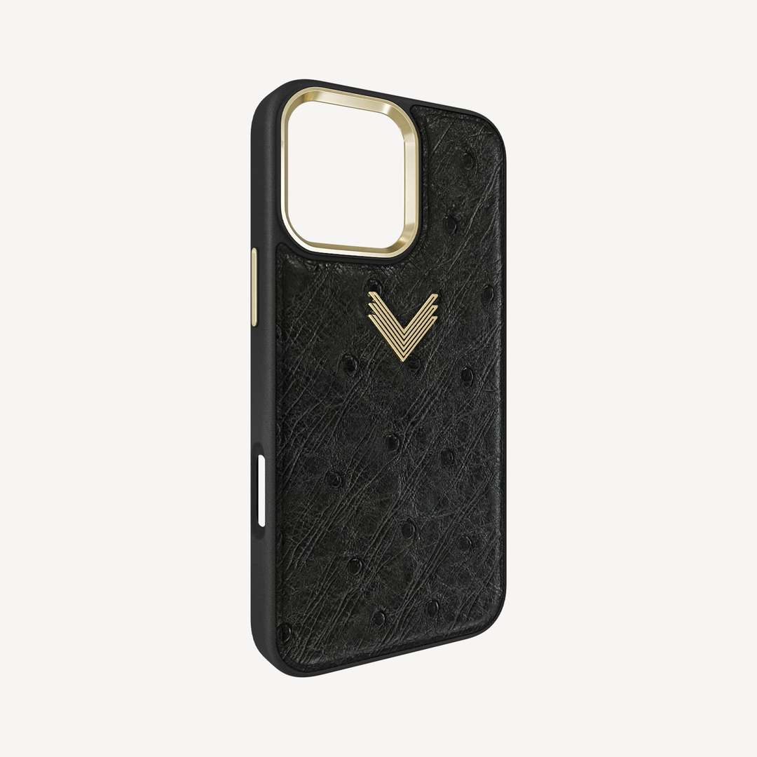 iPhone 16 Pro Phone Case, Ostrich Leather, Antique VLogo