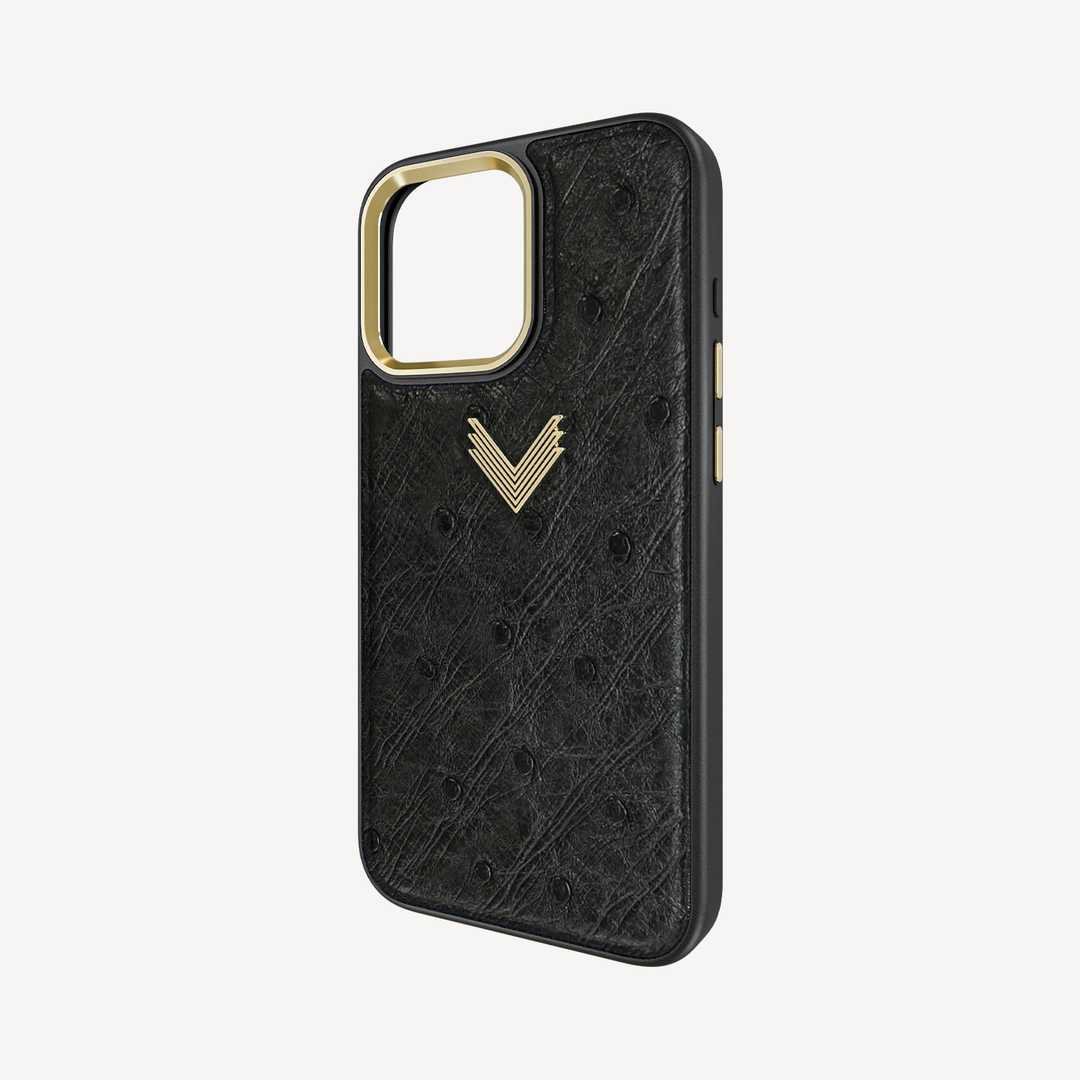 iPhone 16 Pro Phone Case, Ostrich Leather, Antique VLogo