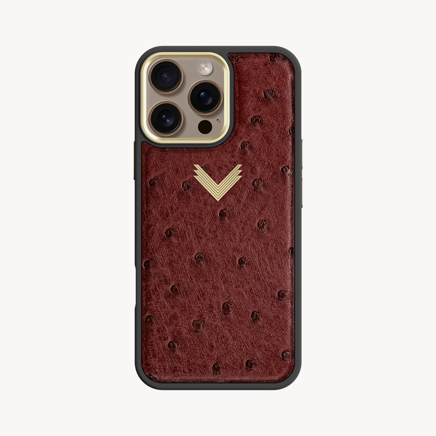 iPhone 16 Pro Max Phone Case, Ostrich Leather, Antique VLogo