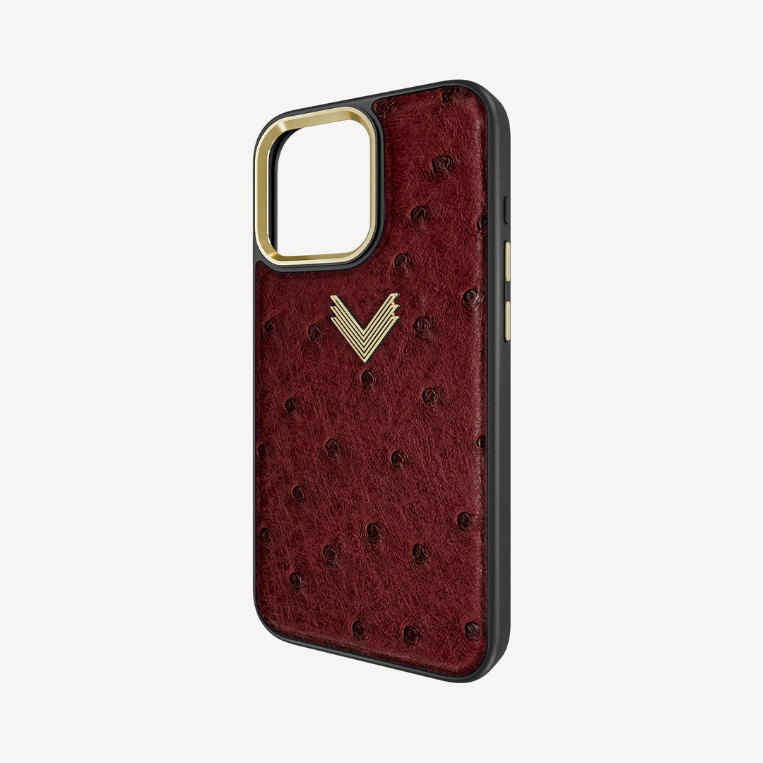 iPhone 16 Pro Phone Case, Ostrich Leather, Antique VLogo