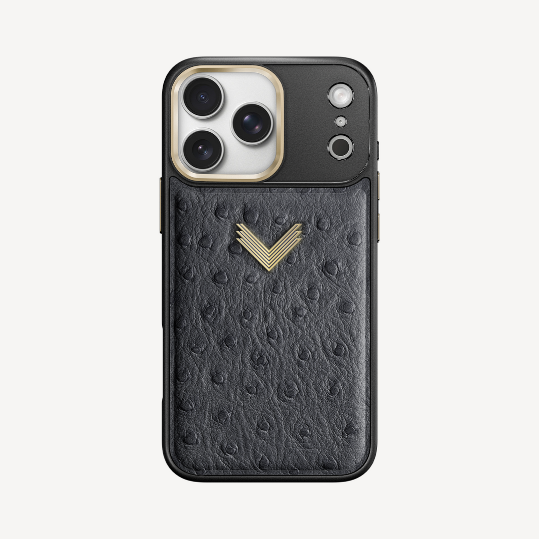 iPhone 17 Pro Max Phone Case, Ostrich Leather, Antique VLogo
