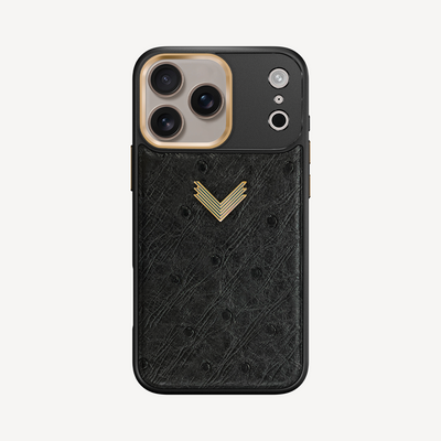 iPhone 17 Pro Max Phone Case, Ostrich Leather, Antique VLogo