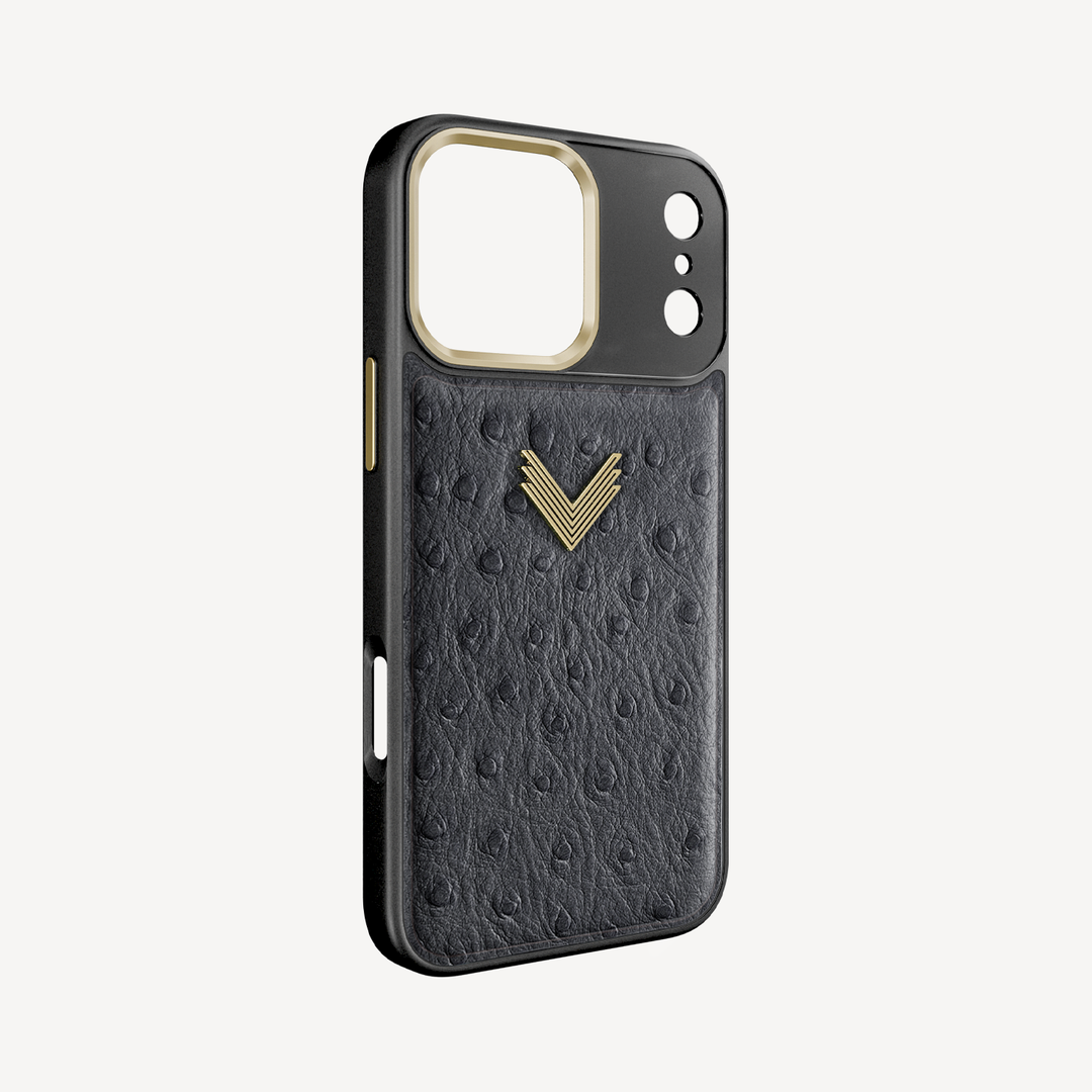 iPhone 17 Pro Phone Case, Ostrich Leather, Antique VLogo