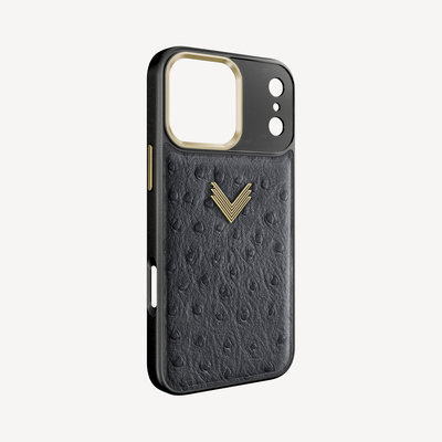 iPhone 17 Pro Max Phone Case, Ostrich Leather, Antique VLogo